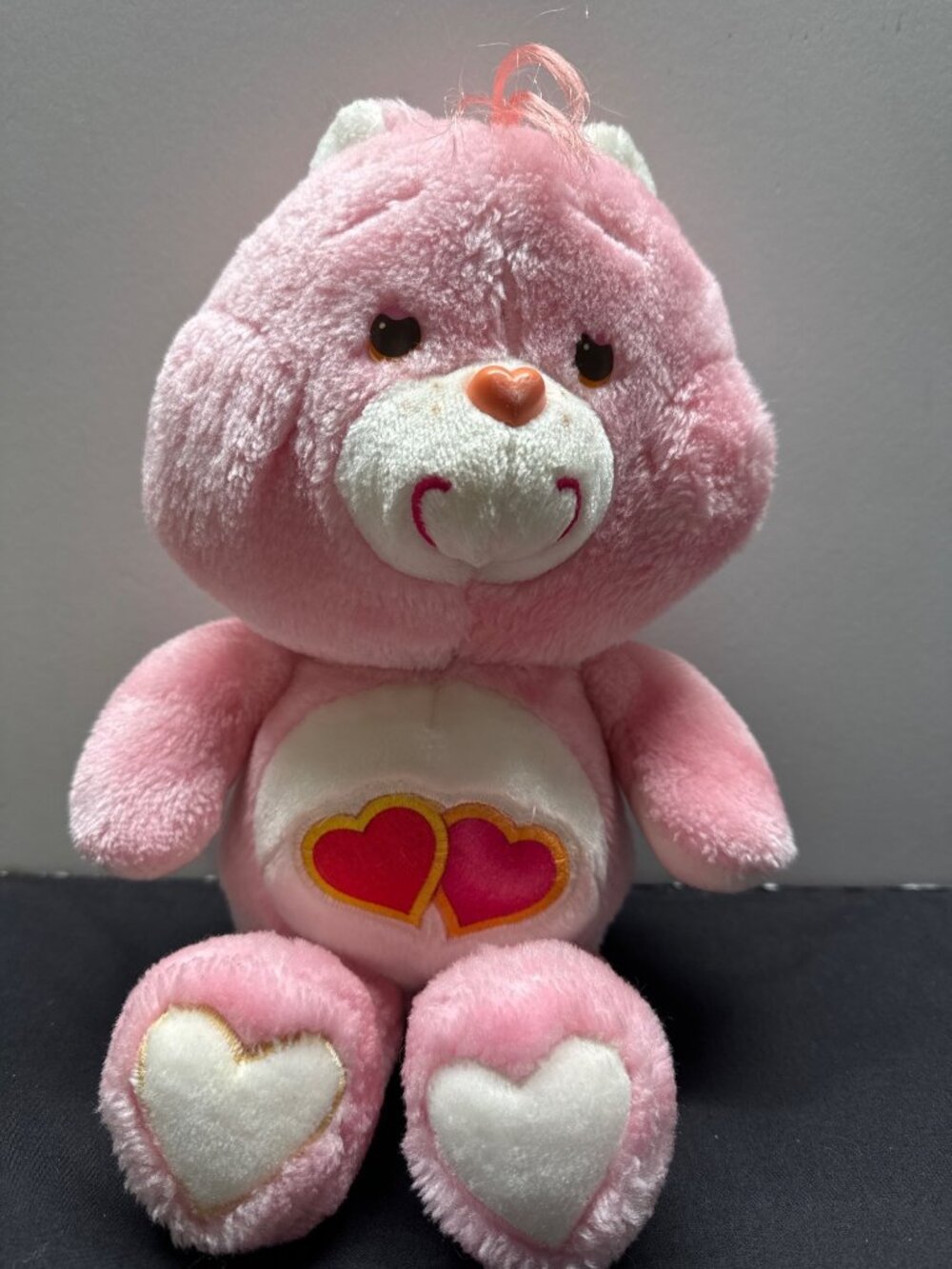 VTG 1983 Care Bears Love-A-Lot Bear Pink Plush Stuffed Animal 12" Hearts Embroid